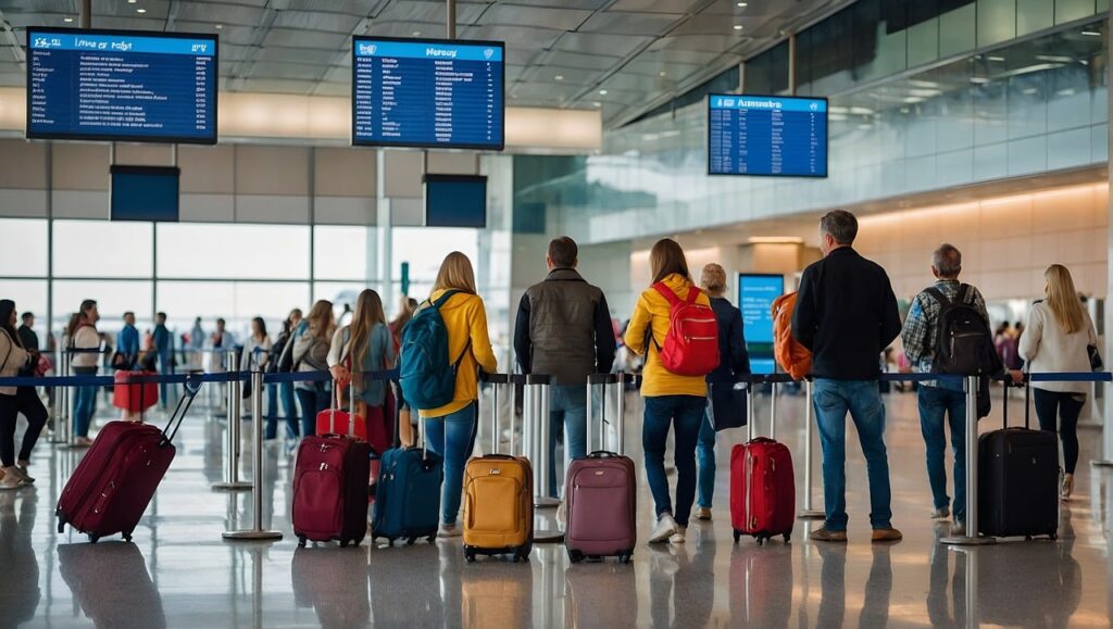 People in line at the airport.