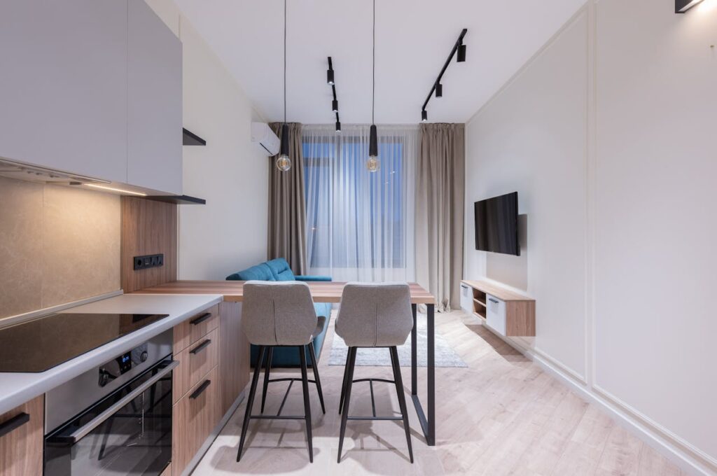 hotel room with a kitchen
